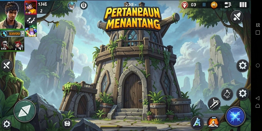Screenshot gameplay 234E yang menunjukkan aksi Tower Defense yang mendebarkan.