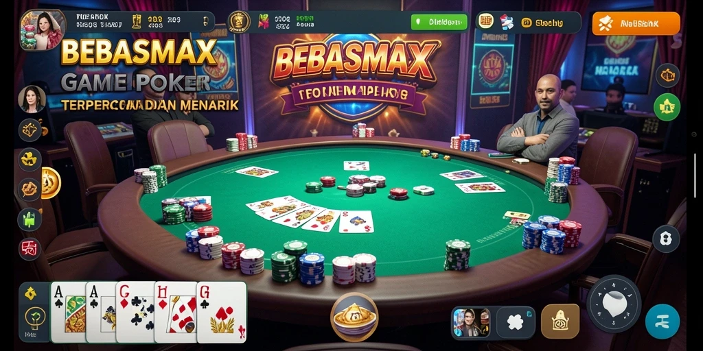 Tampilan gameplay menarik dari BEBASMAX yang menampilkan suasana poker yang seru.