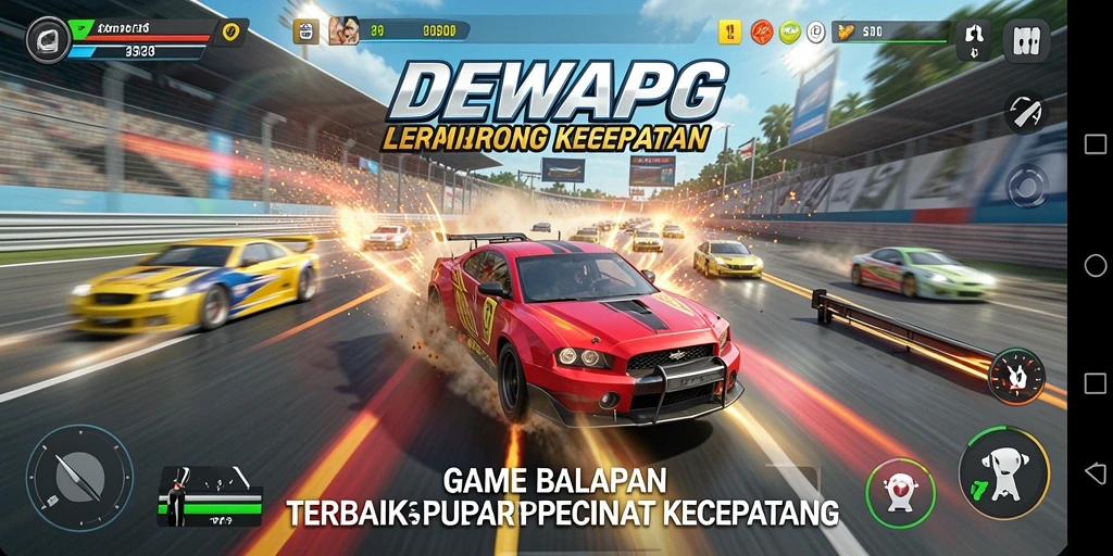 Screenshot DEWAPG menampilkan aksi balapan penuh kecepatan dan ketegangan.