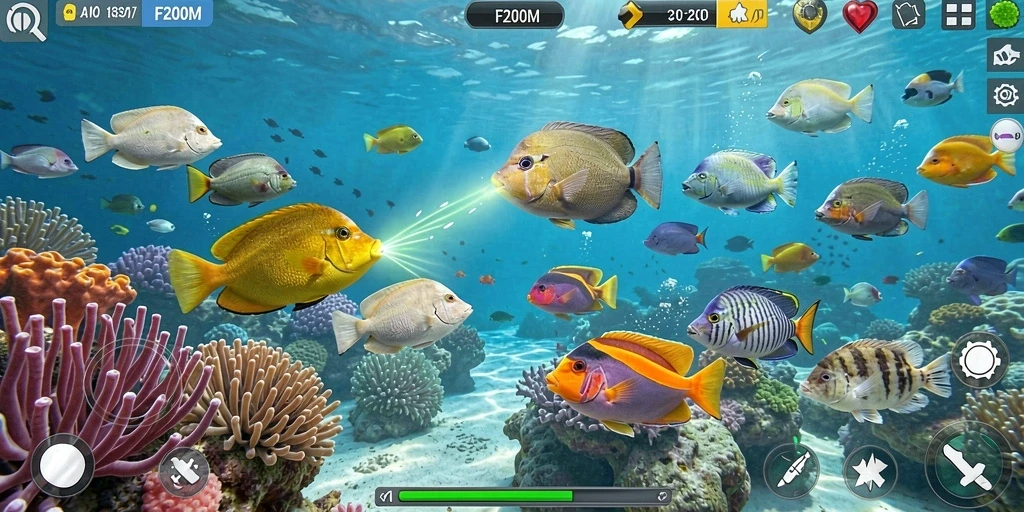 Tampilan gameplay F200M yang seru saat menembak ikan.