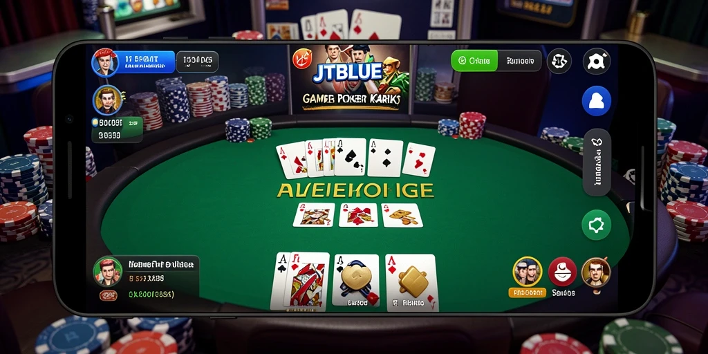 Screenshot utama JTBLUE menampilkan gameplay Poker yang mendebarkan.
