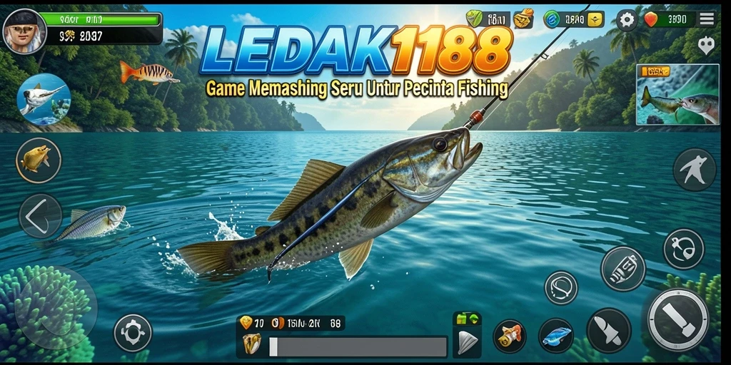 Tampilan gameplay LEDAK188 yang menarik saat memancing ikan.