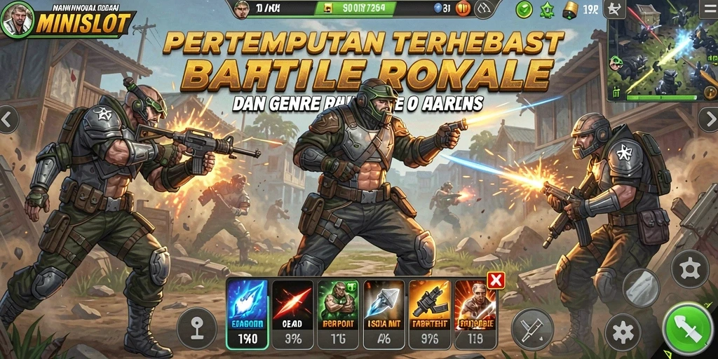 Tampilan gameplay mendebarkan dalam <strong>MINISLOT</strong> yang menunjukkan pertempuran sengit di arena.