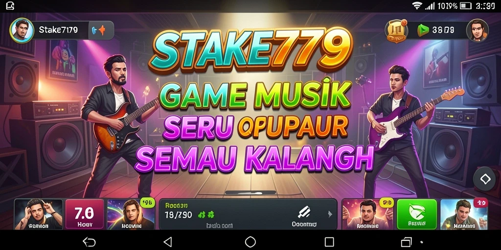 Tampilan gameplay STAKE779 dengan berbagai alat musik dan lagu.