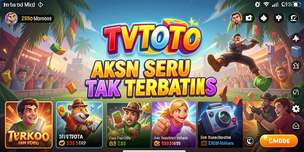 Screenshot utama TVTOTO menampilkan aksi seru dalam permainan.