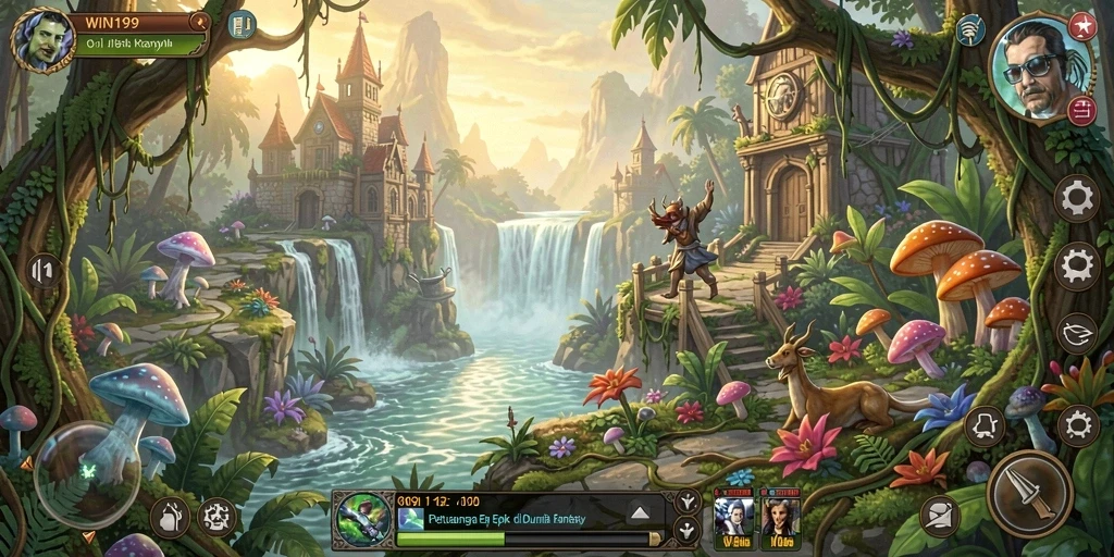 Tangkapan layar utama WIN199 menampilkan pertempuran seru di dunia RPG.