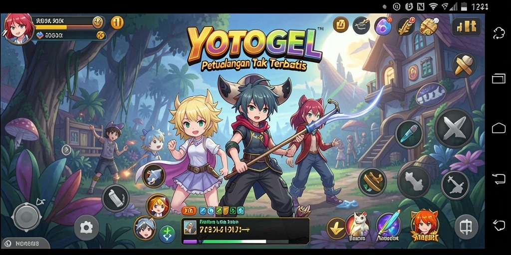 Tampilan gameplay menarik dan karakter Anime yang berwarna-warni.